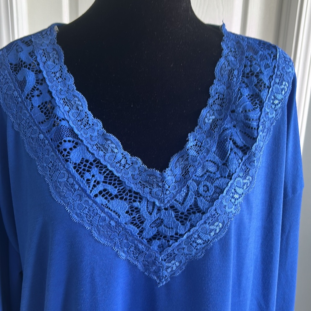 Moa Moa Royal Blue Lace Accent Blouse - Picture 2 of 7